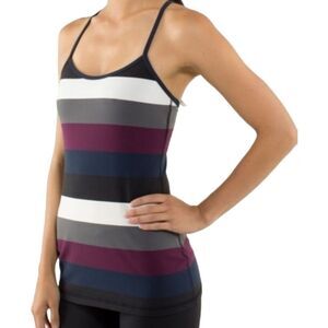 Lululemon Power Y Tank Top Womens 6 Gray Blue Padded Stripes Comfort Gym Yoga